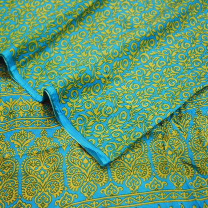 Indian Vintage Sari Blue Pure Silk Printed Saree Fabric 5yard Sewing Craft Fabric DressMaking Wrap Floral