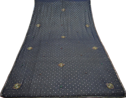 Indian Vintage Deep Blue Dupatta Pure Georgette silk Long Stole Hand Embroidered Scarves Stole Veil Wrap Sequins