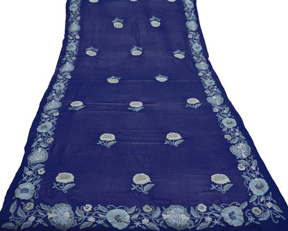 Indian Vintage Blue Dupatta Pure Georgette silk Long Stole Hand Embroidered Scarves Stole Veil Wrap Sequins