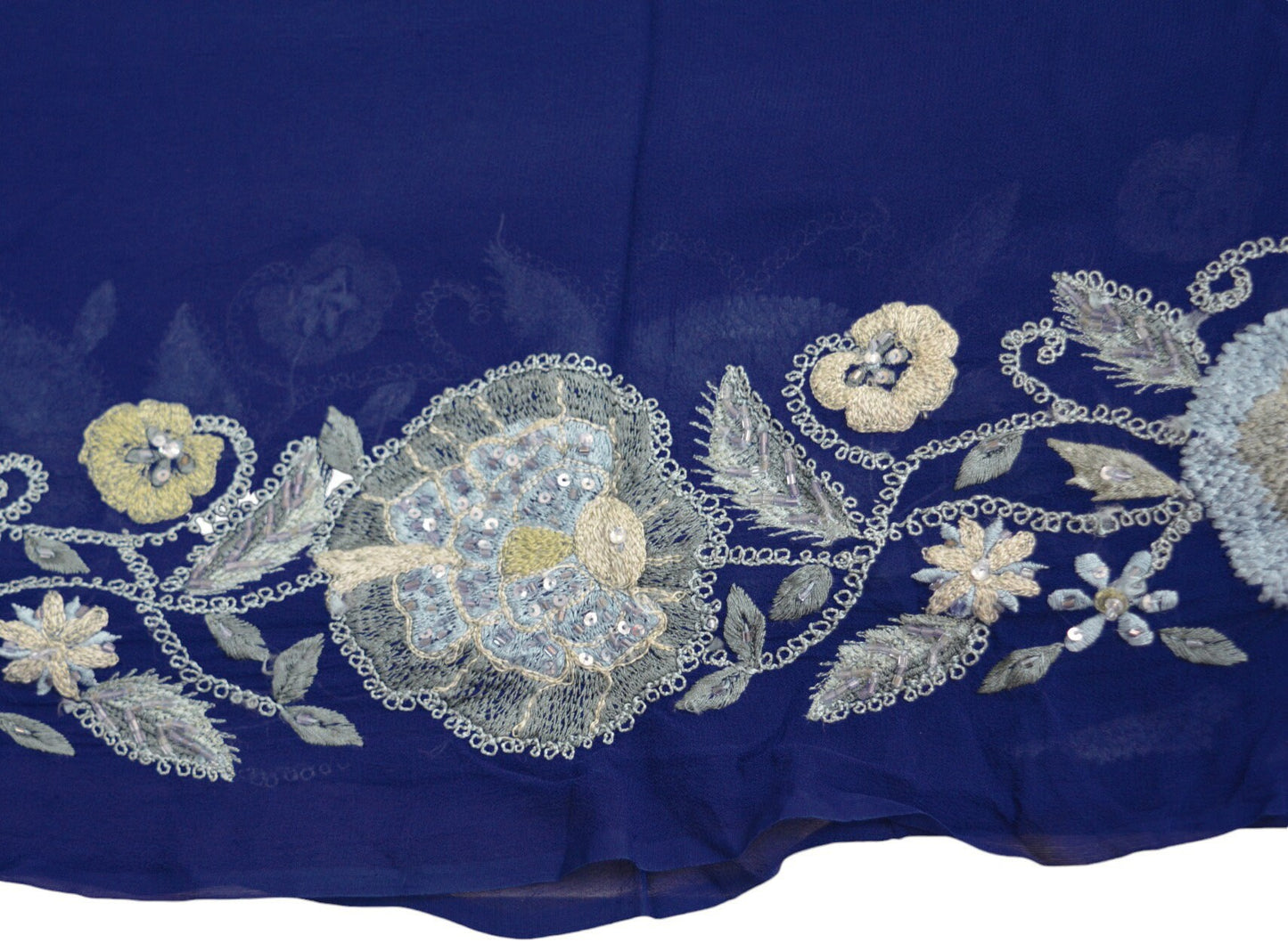 Indian Vintage Blue Dupatta Pure Georgette silk Long Stole Hand Embroidered Scarves Stole Veil Wrap Sequins