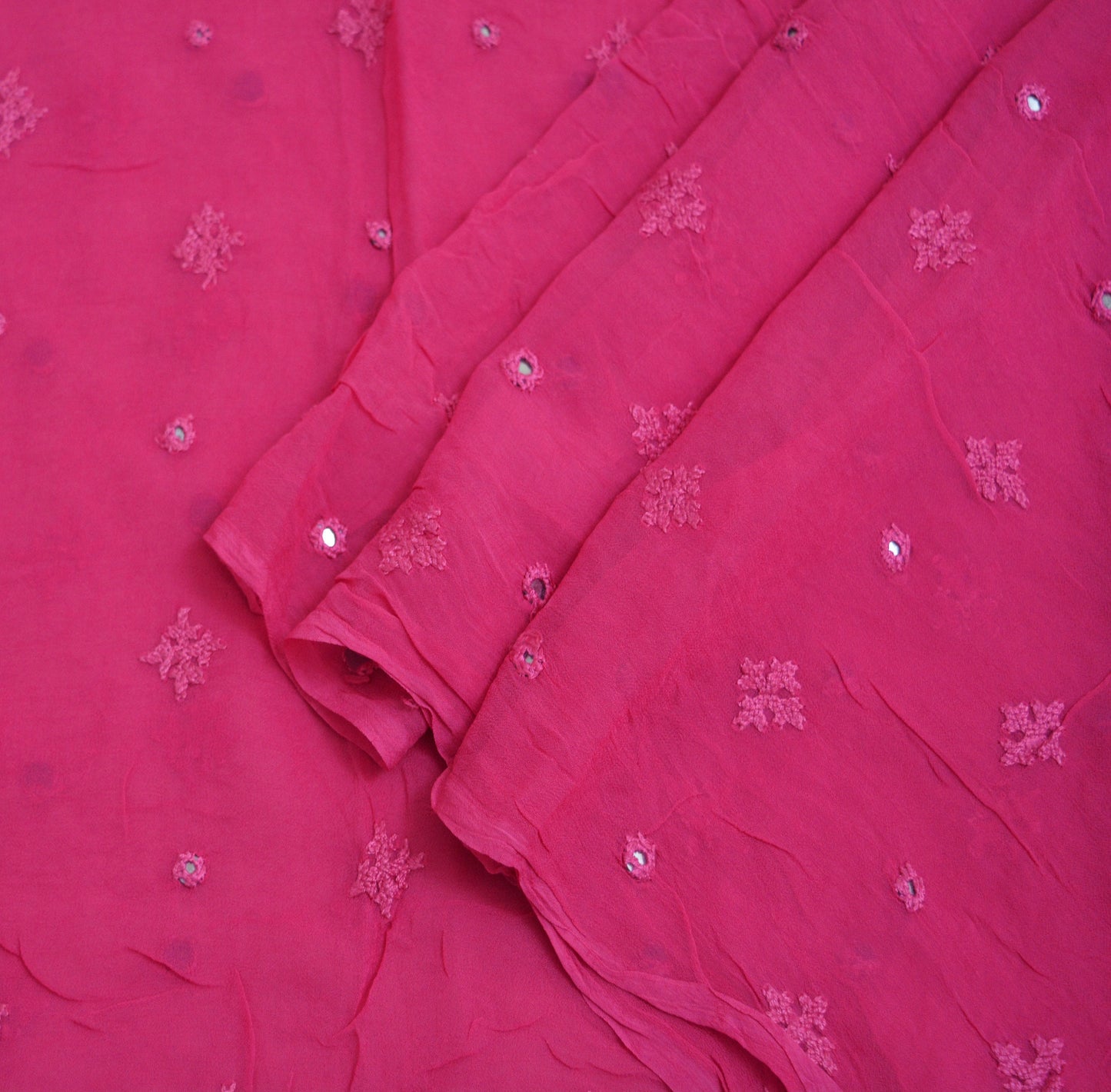 Vintage Pink Dupatta Long Stole Pure Georgette Silk Hand Embroidered Indian Scarves Veil Hijab Floral Sequins