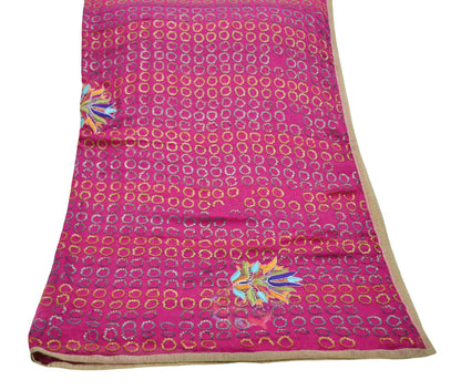 Indian Women Vintage Pink Dupatta Pure Chiffon silk Long Stole Hand Embroidered Hijab Scarves Veil Wrap soft Zari