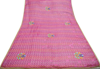 Indian Women Vintage Pink Dupatta Pure Chiffon silk Long Stole Hand Embroidered Hijab Scarves Veil Wrap soft Zari