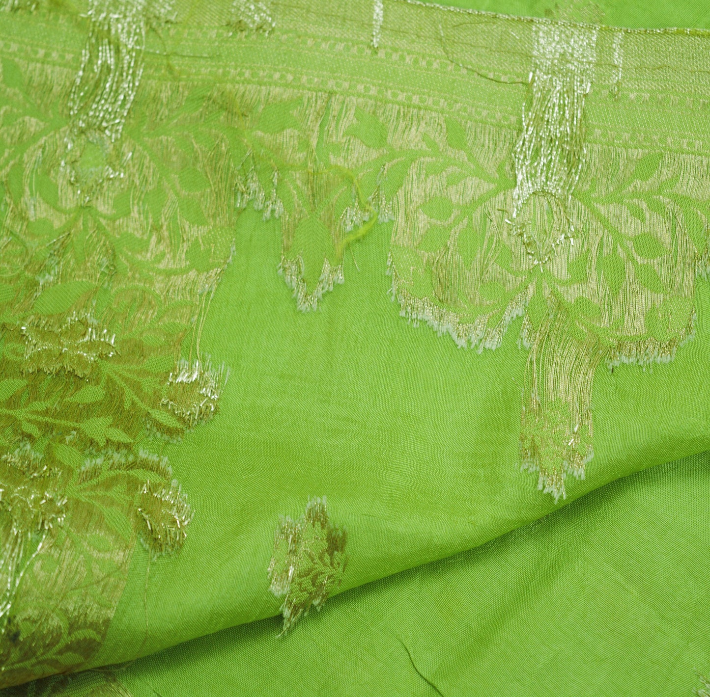 Indian Vintage Green Dupatta Long Stole Blend silk Woven Brocade Indian Scarves Veil Scarf Wrap Hippie Boho Soft Floral