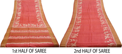 Indian Vintage Pink Saree Pure Khadi Silk Handloom Woven Indian Sari Fabric 5yard Ethnic Wear Sari Zari Border