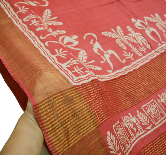 Indian Vintage Pink Saree Pure Khadi Silk Handloom Woven Indian Sari Fabric 5yard Ethnic Wear Sari Zari Border