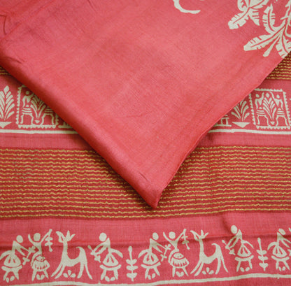 Indian Vintage Pink Saree Pure Khadi Silk Handloom Woven Indian Sari Fabric 5yard Ethnic Wear Sari Zari Border