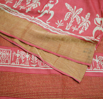 Indian Vintage Pink Saree Pure Khadi Silk Handloom Woven Indian Sari Fabric 5yard Ethnic Wear Sari Zari Border