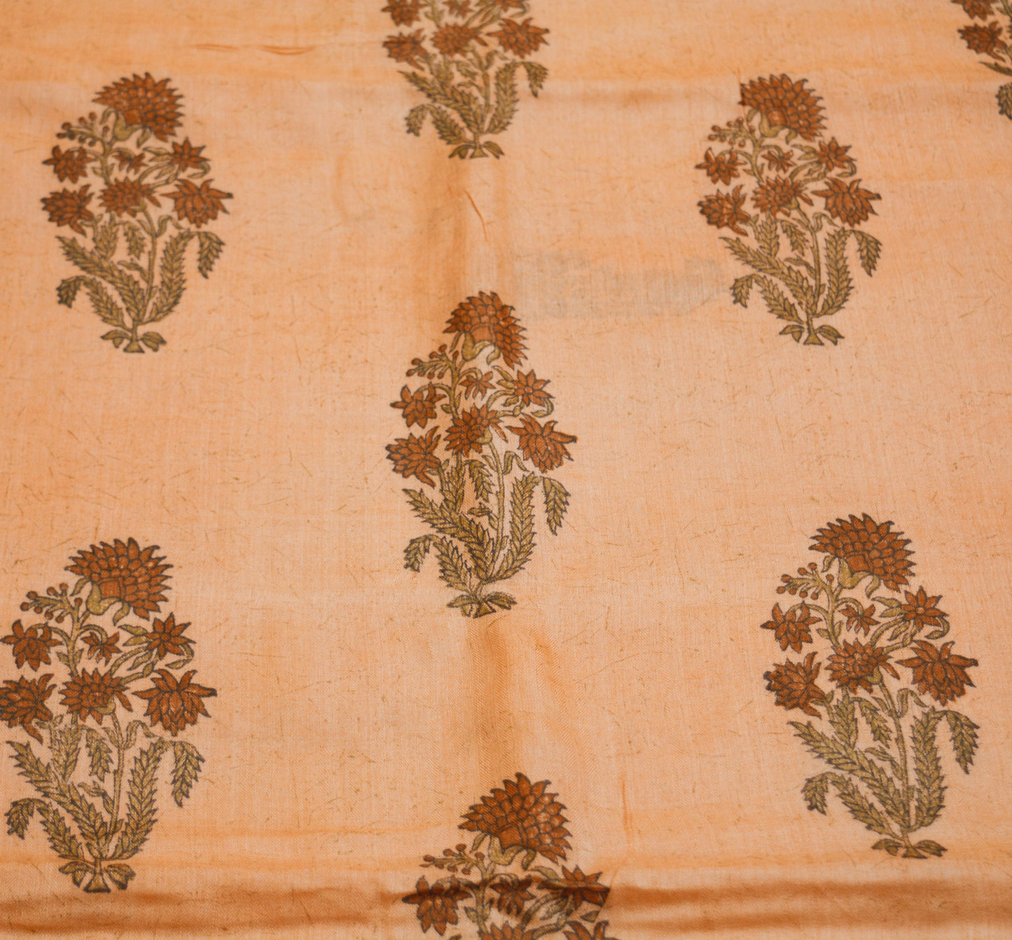 Vintage Peach Heavy Saree Pure Woolen Woven Printed Indian Sari Soft Warm Fabric 5Yard Floral Woven Border