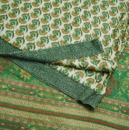 Vintage Green Heavy Saree Pure Woolen Woven Printed Indian Sari Soft Warm Fabric 5Yard Floral Woven Border