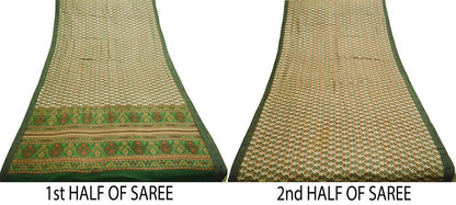 Vintage Green Heavy Saree Pure Woolen Woven Printed Indian Sari Soft Warm Fabric 5Yard Floral Woven Border