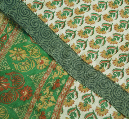 Vintage Green Heavy Saree Pure Woolen Woven Printed Indian Sari Soft Warm Fabric 5Yard Floral Woven Border