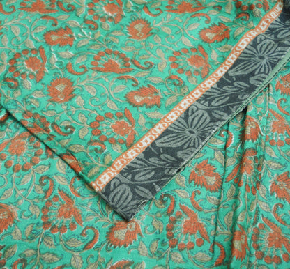 Vintage Green Heavy Saree Pure Woolen Woven Printed Indian Sari Soft Warm Fabric 5Yard Floral Woven Border