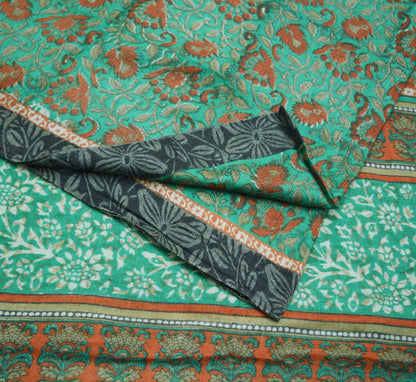 Vintage Green Heavy Saree Pure Woolen Woven Printed Indian Sari Soft Warm Fabric 5Yard Floral Woven Border