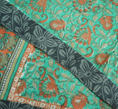 Vintage Green Heavy Saree Pure Woolen Woven Printed Indian Sari Soft Warm Fabric 5Yard Floral Woven Border