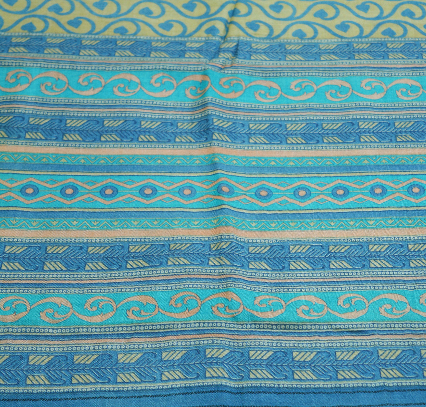 Vintage Blue & Beige Heavy Saree Pure Woolen Woven Printed Indian Sari Soft Warm Fabric 5Yard Floral Woven Border