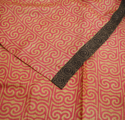 Vintage Pink & Beige Heavy Saree Pure Woolen Woven Printed Indian Sari Soft Warm Fabric 5Yard Floral Woven Border