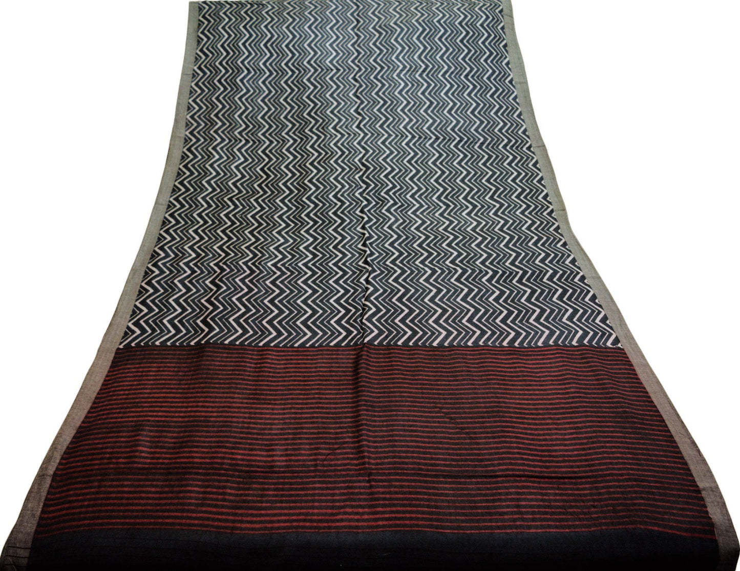 Vintage Black Heavy Saree Pure Woolen Woven Printed Indian Sari Soft Warm Fabric 5Yard Zigzag Woven Border