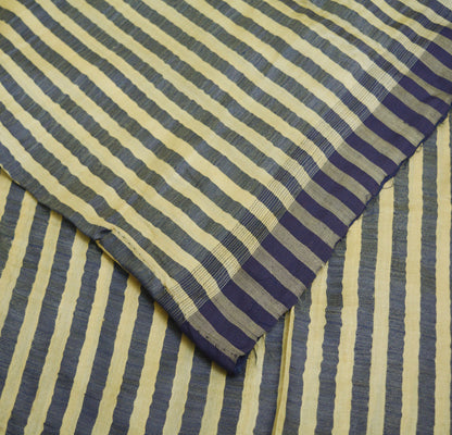 Vintage Beige & Blue Heavy Saree Pure Woolen Woven Printed Indian Sari Soft Warm Fabric 5Yard Zigzag Woven Border