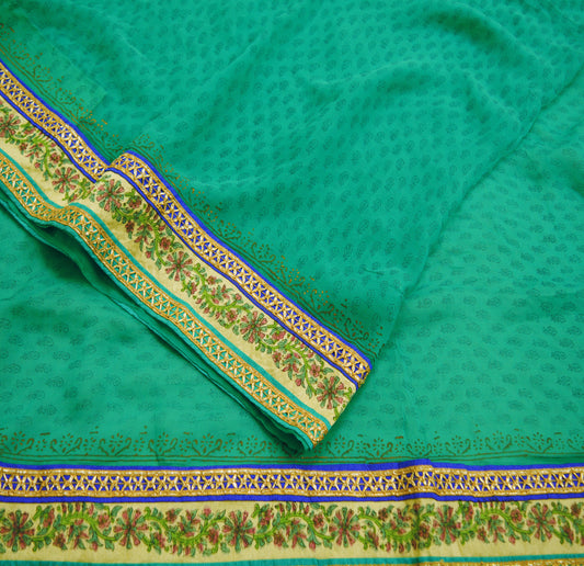 Indian Vintage SariGreen Pure Chiffon Silk Printed Gota Patti Sarees  Fabric Indian Sari 6Yard Dress Making Sewing