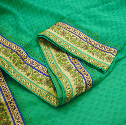 Indian Vintage SariGreen Pure Chiffon Silk Printed Gota Patti Sarees  Fabric Indian Sari 6Yard Dress Making Sewing