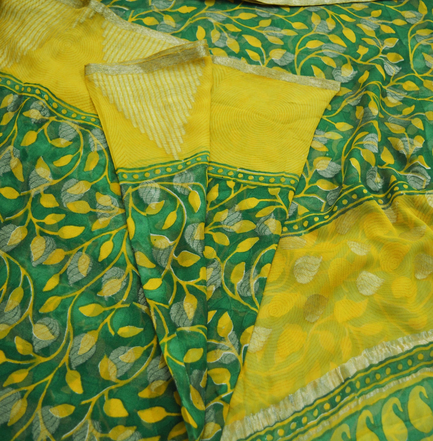 Indian Vintage Sari Hand Woven 100% Pure Georgette Silk Saree Fabric 5Yard Ethnic Floral Soft Craft Fabric