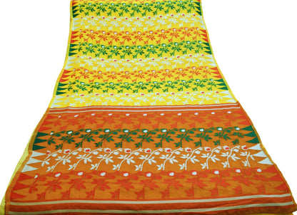Indian Vintage Sari Red & Yellow Hand Woven saree Cotton Fabric 5Yard Floral Soft Golden Zari