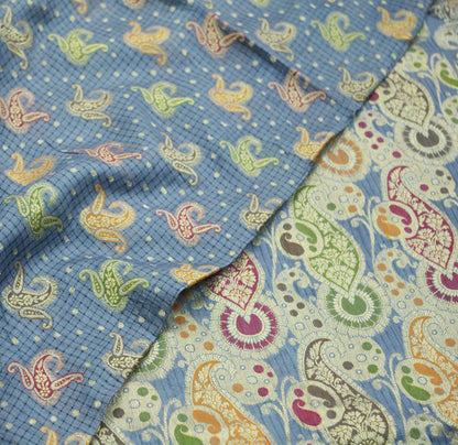 Indian Vintage Sari Gray Pure Tussar Silk Hand Woven Sarees Fabric 5Yard Sewing Ethnic