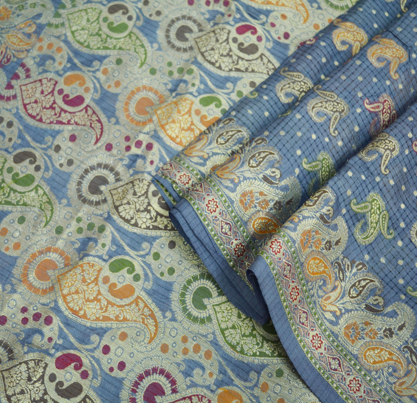 Indian Vintage Sari Gray Pure Tussar Silk Hand Woven Sarees Fabric 5Yard Sewing Ethnic