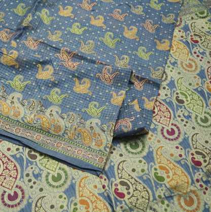 Indian Vintage Sari Gray Pure Tussar Silk Hand Woven Sarees Fabric 5Yard Sewing Ethnic