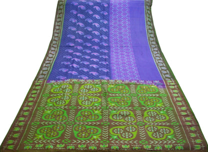 Indian Vintage Brown & Blue Pure Silk Sambhalpuri Hand Woven Ikat Saree Indian Sari Fabric 5Yard Craft Ethnic Premium Saree