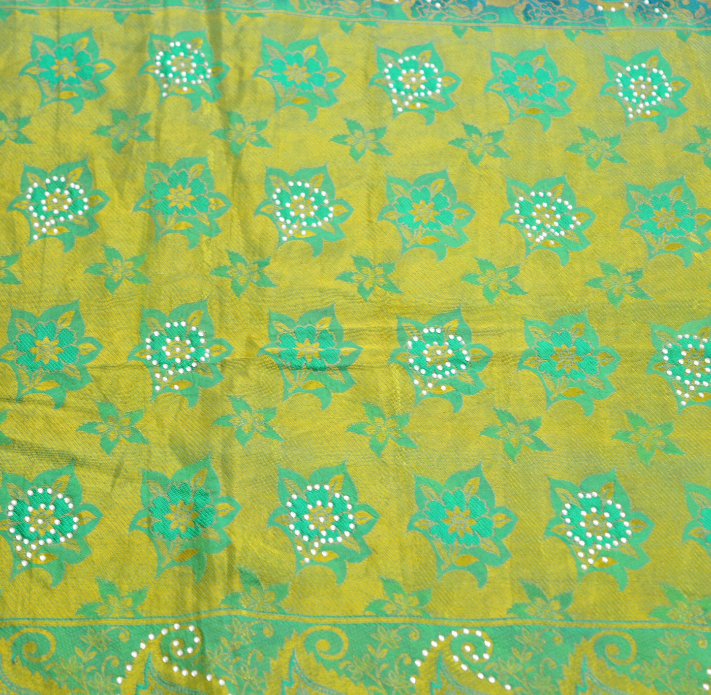 Indian Vintage Heavy Saree Blue & Green Hand Woven Kanjivaram 100% Pure Silk Indian Sari Fabric 5Yard Ethnic Zari Fringes