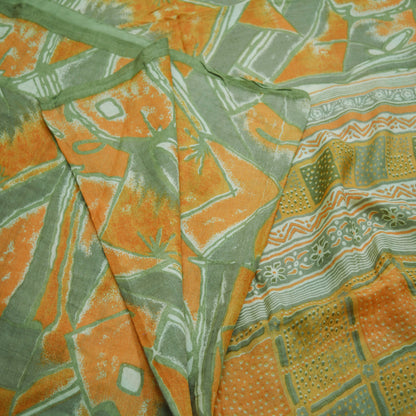 Vintage Green & Saffron Saree Woven Printed Pure Woolen Indian Sari Fabric 5Yard Indian Sari Soft Floral Warm