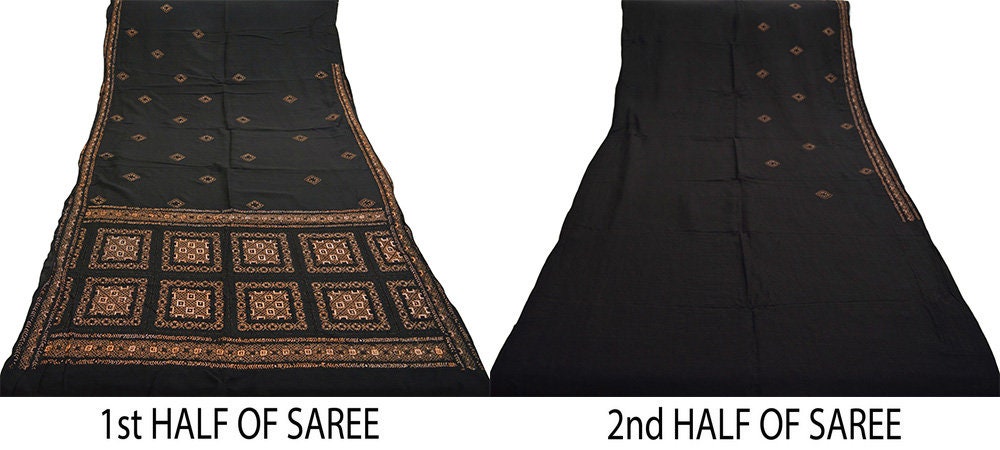 Indian Vintage Black Saree Pure Silk Hand Embroidered Indian Sari Fabric 5Yd Sewing Soft Zardozi/Dabka Sequins