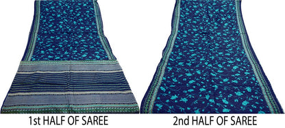 Indian Vintage Sari Blue Pure Silk Printed Saree Fabric 5yard Sewing Craft Fabric DressMaking Soft Wrap Floral