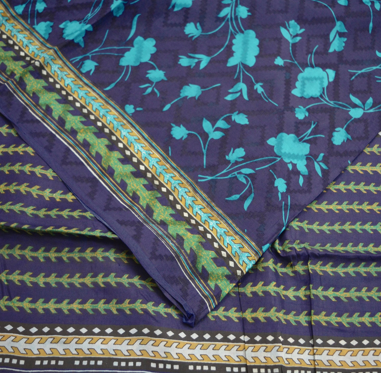 Indian Vintage Sari Blue Pure Silk Printed Saree Fabric 5yard Sewing Craft Fabric DressMaking Soft Wrap Floral