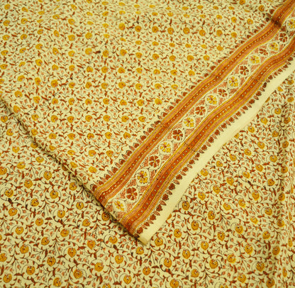 Indian Vintage Sari Beige 100% Pure Silk Printed Saree Fabric 6yard Sewing Craft DressMaking Soft Floral