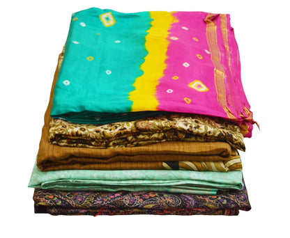 FREE SHIPPING Vintage Lot Of 5 Sarees Recycled Used Felting Quilting Pure Silk Sari With Defect Fabric Craft Sari Dressmaking Sewing Soft