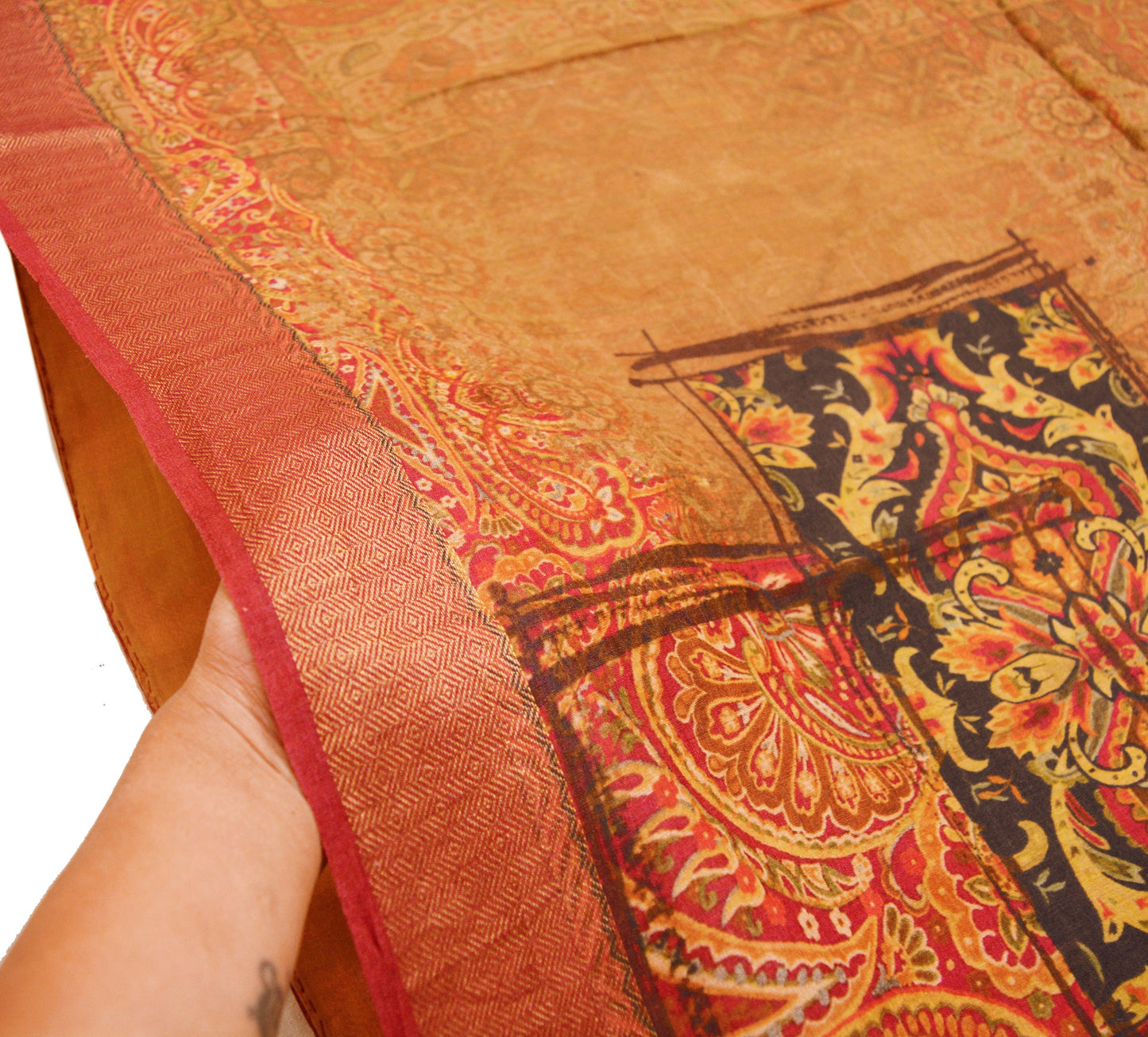 Indian Vintage Saree Pure Khadi Silk Handloom Digital Printed Indian Sari Fabric 5yard Ethnic Wear Sari Floral