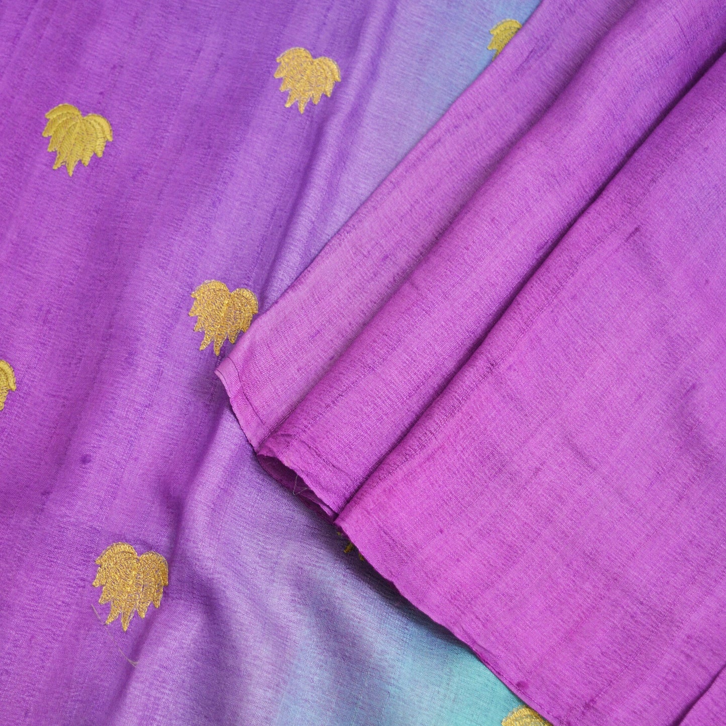 Indian Vintage Purple & Green Saree Pure Khadi Silk Handloom Hand Beaded Indian Sari Fabric 5yard Ethnic Zari