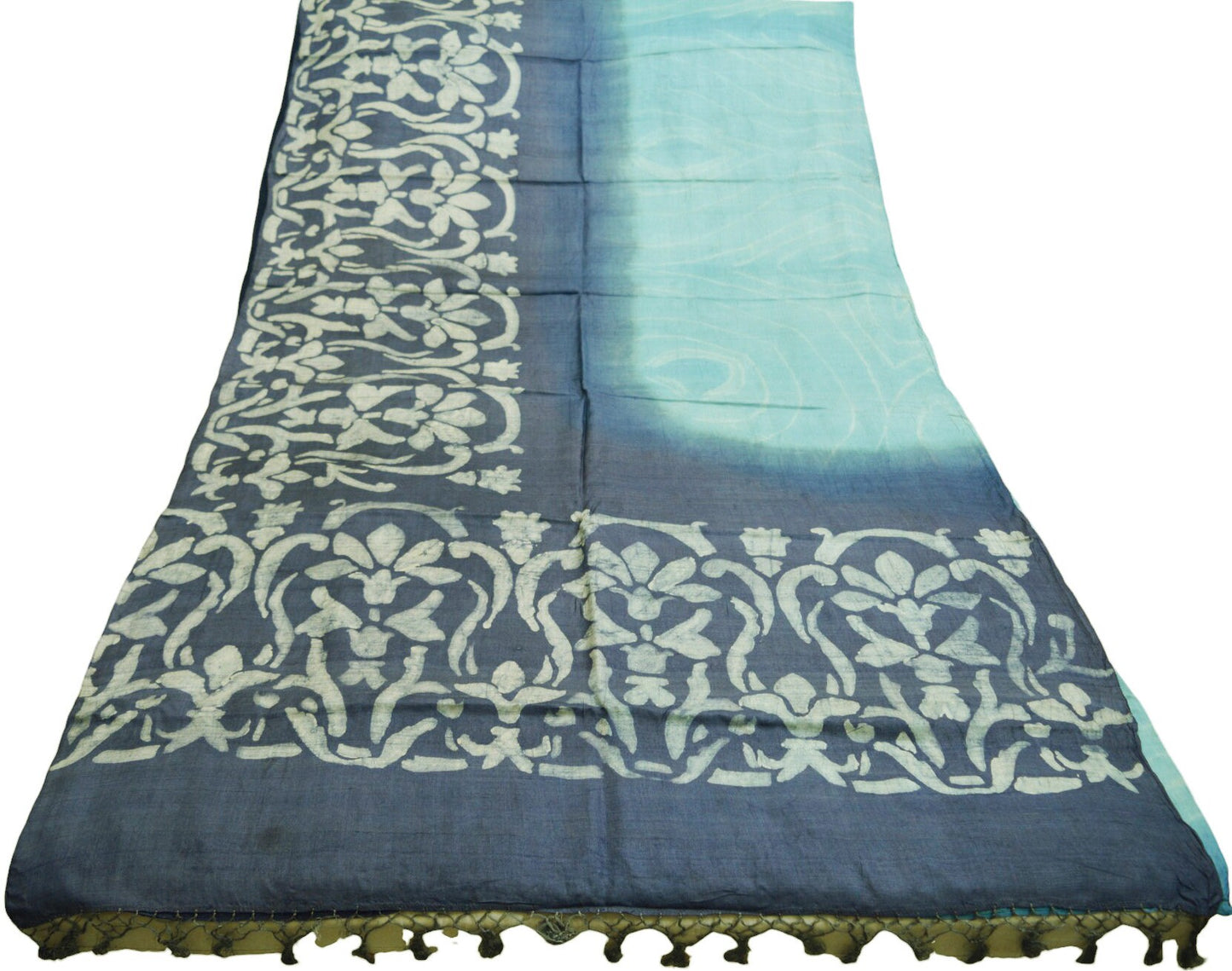 Indian Vintage Blue Saree Pure Khadi Silk Handloom Woven Indian Sari Fabric 5yard Ethnic Wear Fringes