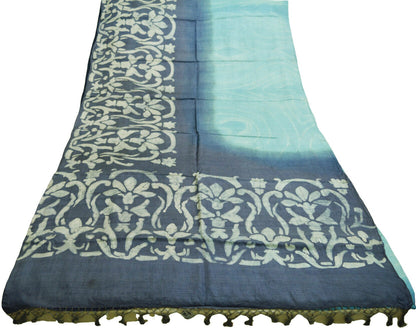 Indian Vintage Blue Saree Pure Khadi Silk Handloom Woven Indian Sari Fabric 5yard Ethnic Wear Fringes