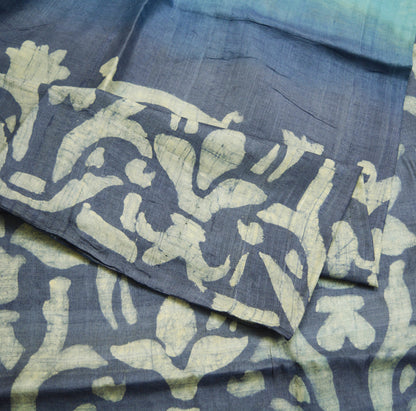 Indian Vintage Blue Saree Pure Khadi Silk Handloom Woven Indian Sari Fabric 5yard Ethnic Wear Fringes
