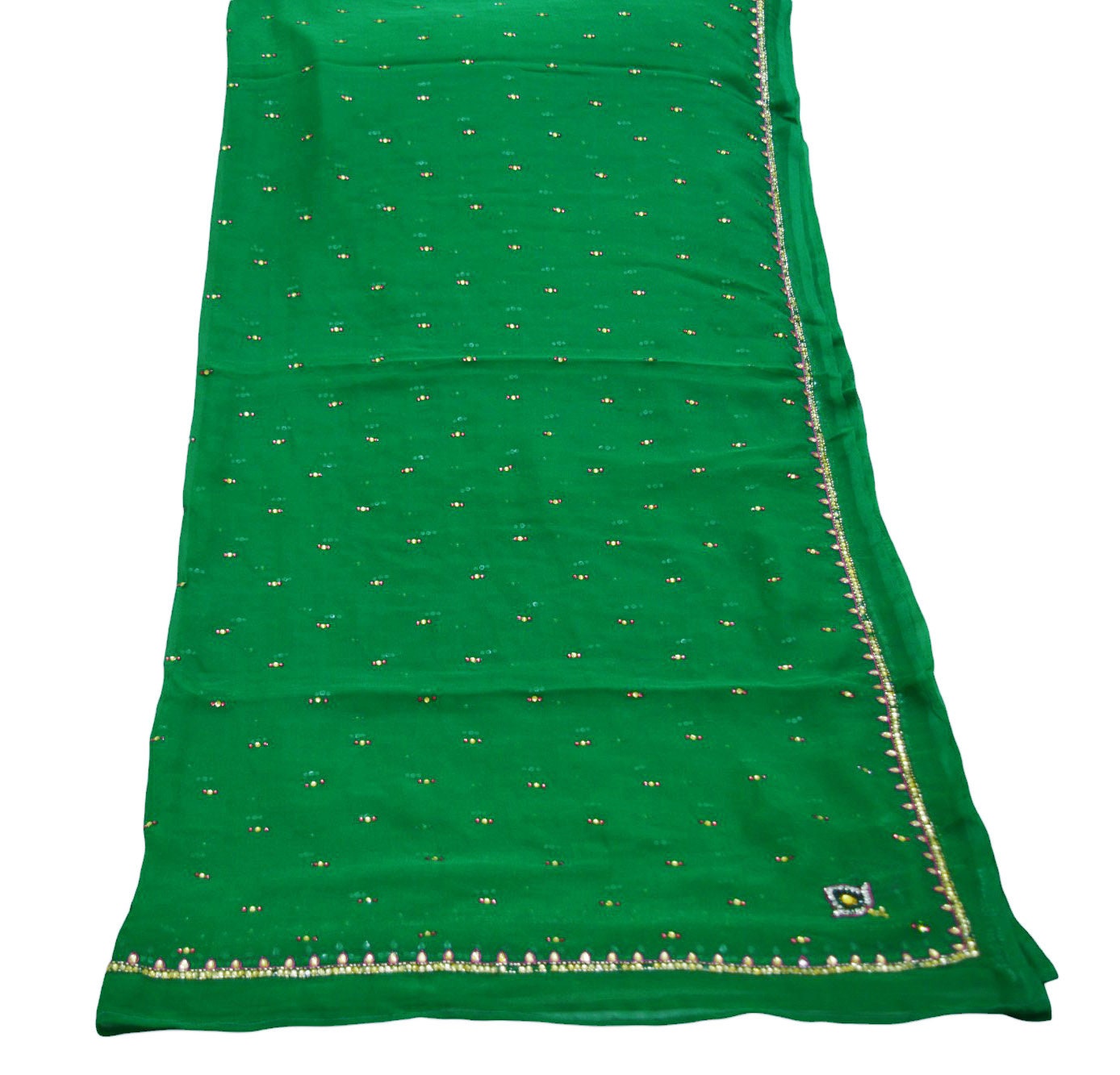 Indian Vintage Green Dupatta Pure Georgette silk Long Stole Hand Embroidered Scarves Stole Veil Wrap