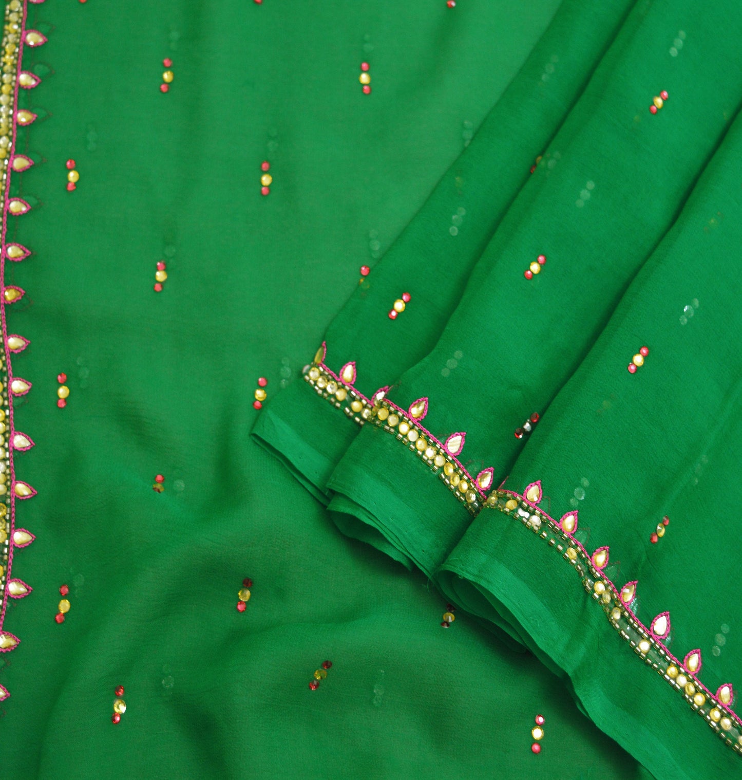 Indian Vintage Green Dupatta Pure Georgette silk Long Stole Hand Embroidered Scarves Stole Veil Wrap