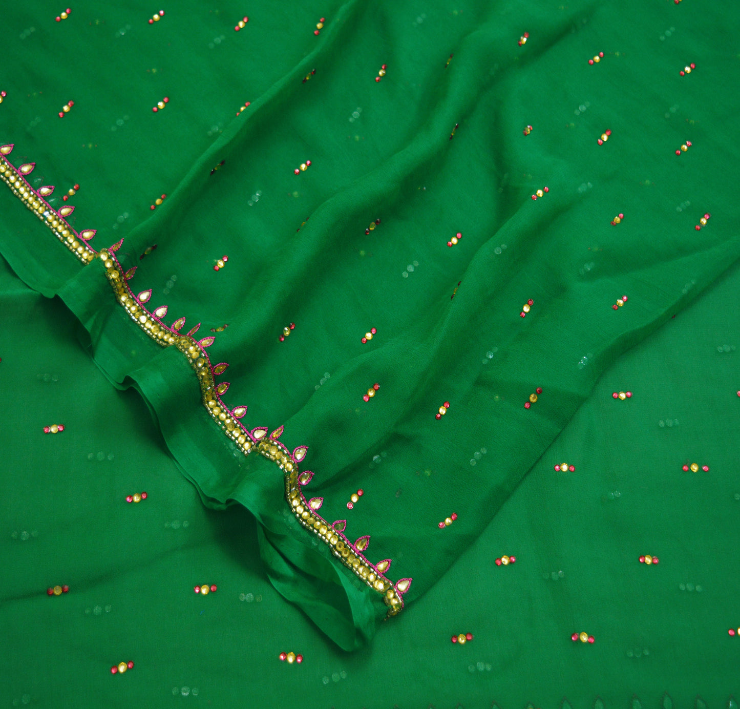 Indian Vintage Green Dupatta Pure Georgette silk Long Stole Hand Embroidered Scarves Stole Veil Wrap