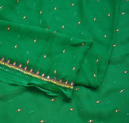 Indian Vintage Green Dupatta Pure Georgette silk Long Stole Hand Embroidered Scarves Stole Veil Wrap