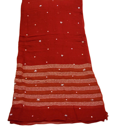 Indian Vintage Red Dupatta Pure silk Long Stole Hand Embroidered Scarves Floral Stole Veil Wrap