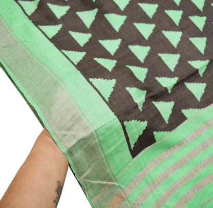 Indian Vintage Brown & Green Saree Pure Khadi Silk Handloom Woven Indian Sari Fabric 5yard Ethnic Wear Sari Zari Border