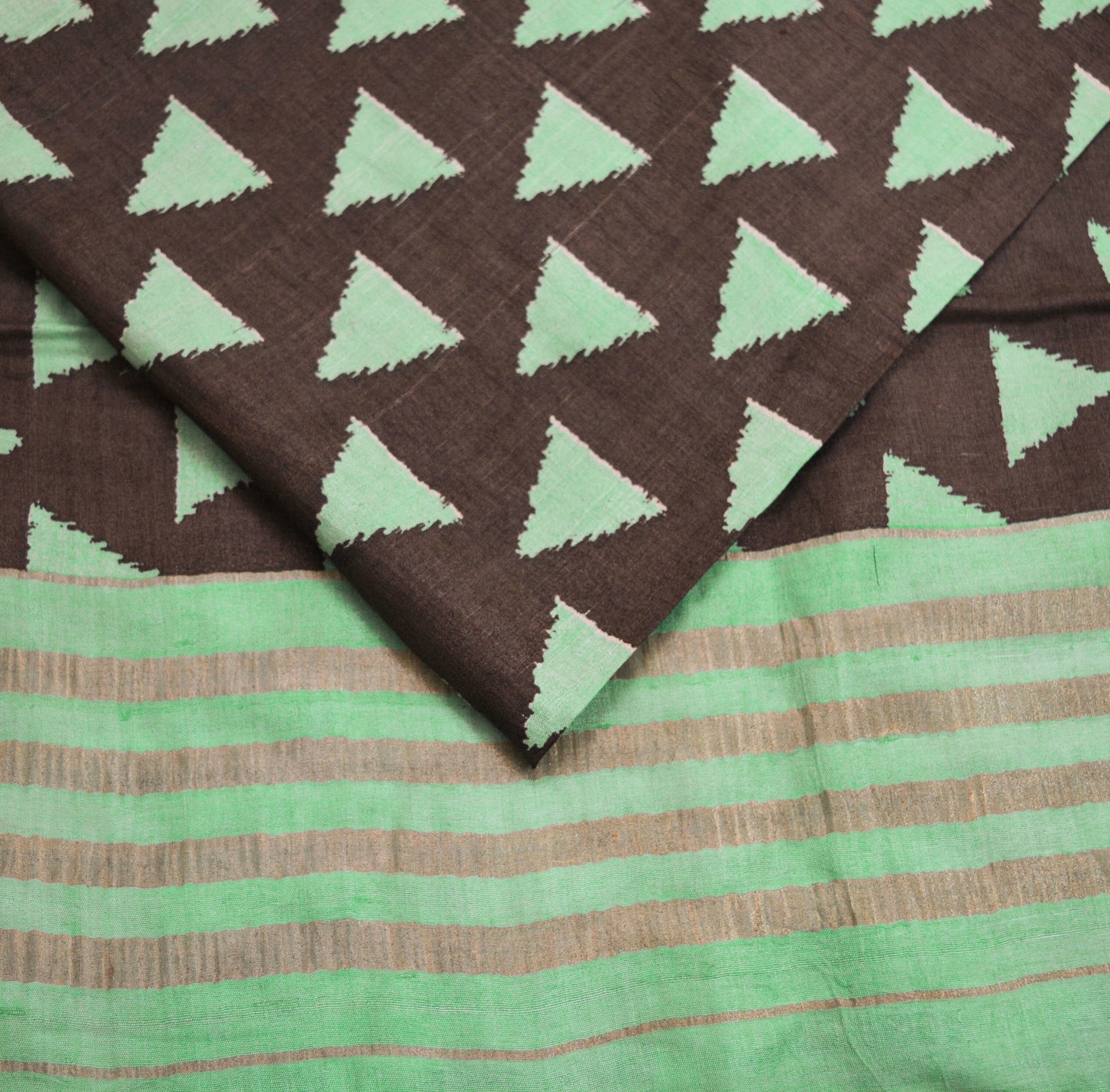 Indian Vintage Brown & Green Saree Pure Khadi Silk Handloom Woven Indian Sari Fabric 5yard Ethnic Wear Sari Zari Border